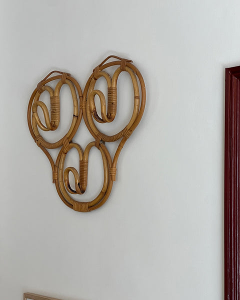 Vintage rattan coat rack