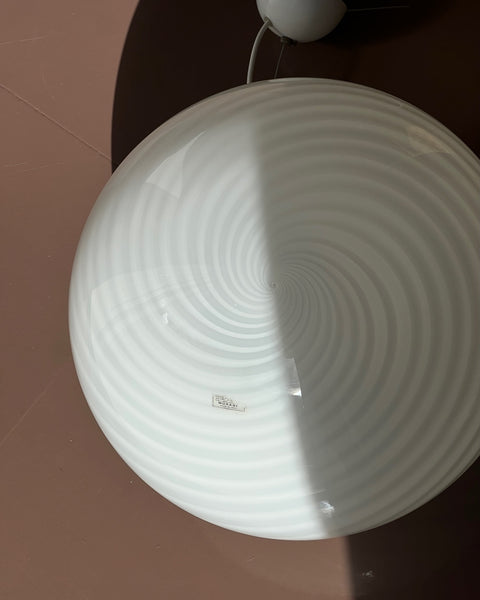 Vintage Murano oval white swirl ceiling lamp (D44)