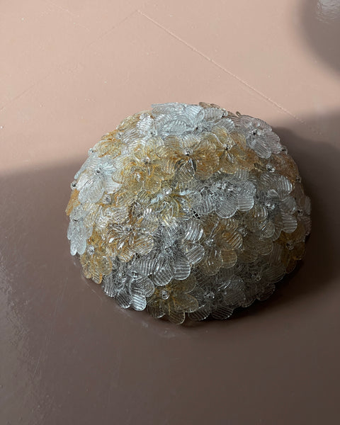 Vintage clear/golden Murano flower ceiling/wall lamp (D26)