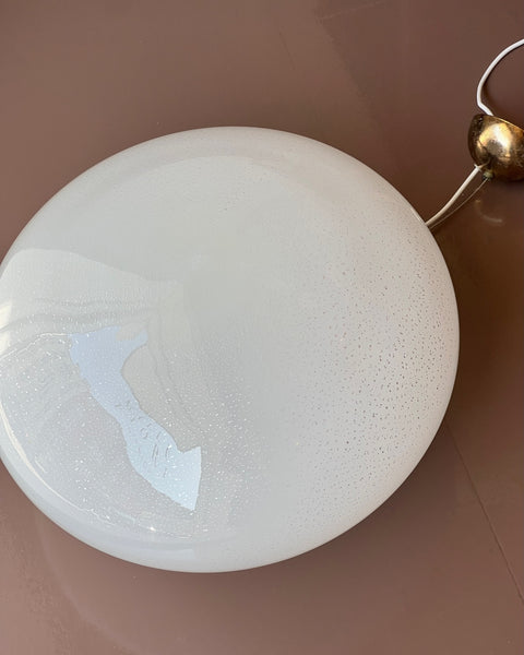 Vintage oval white / silver shimmer Murano ceiling lamp (D50)