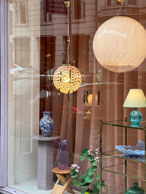 Large vintage white clear Murano ceiling lamp (D50)