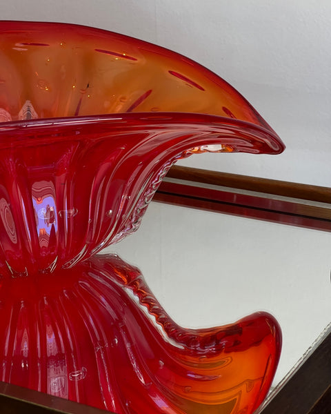 Vintage orange-red Murano shell/bowl