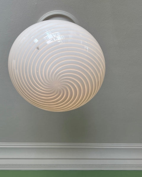 Vintage Murano oval white swirl ceiling lamp (D45)