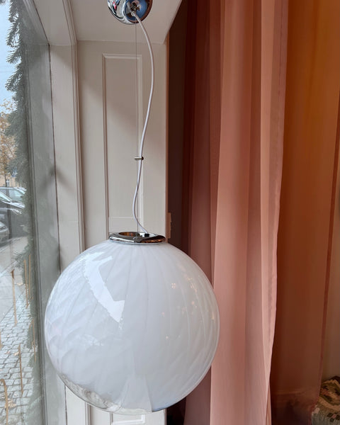 Large vintage white clear Murano ceiling lamp (D50)