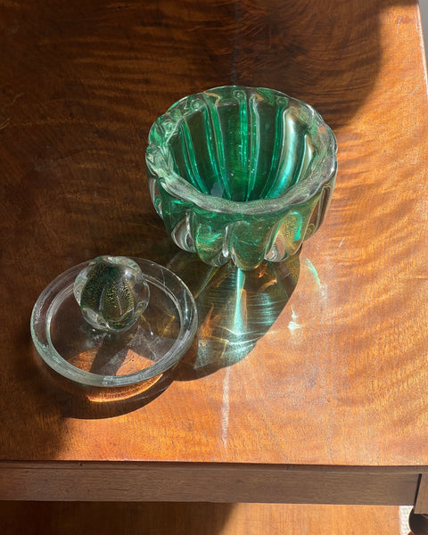 Vintage green Murano bonbonniere
