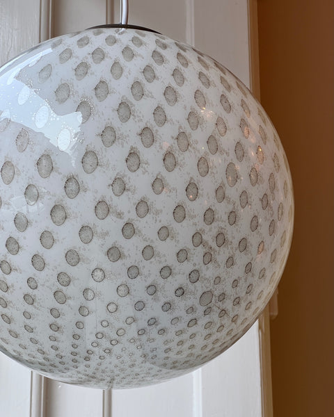 Vintage round white/black dotted Murano ceiling lamp (D40)