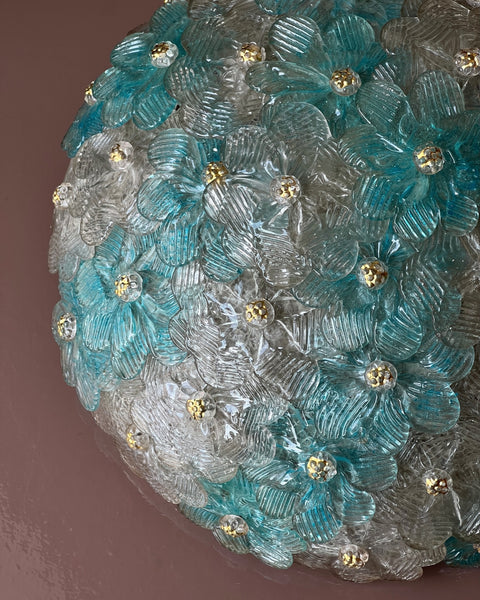Vintage blue/clear/golden Murano flower ceiling/wall lamp (D34)