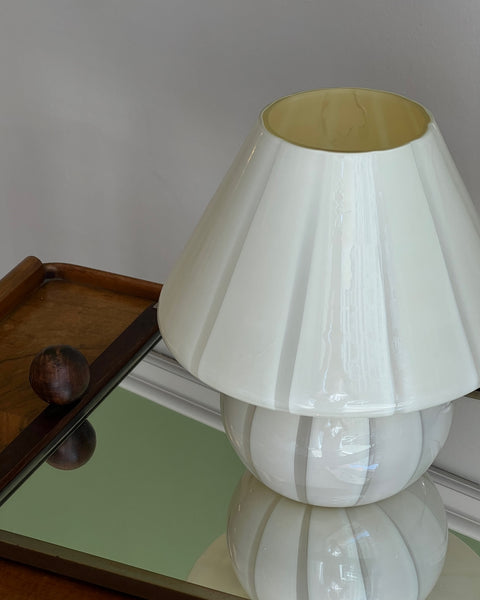 Vintage light yellow vertical striped Murano mushroom table lamp