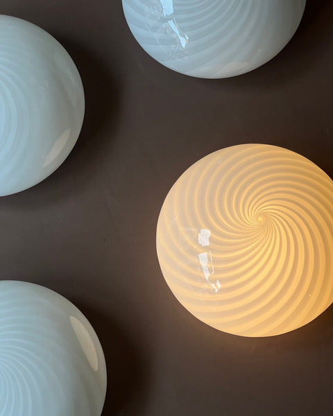 Vintage Murano white swirl ceiling/wall lamp (D30) (2 available)