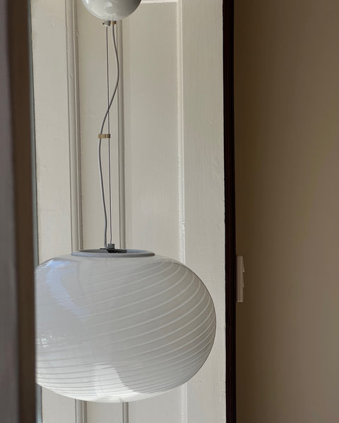 Vintage Murano oval white swirl ceiling lamp (D40)