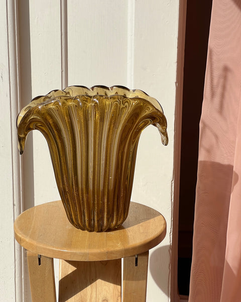 Vintage amber Murano shell vase