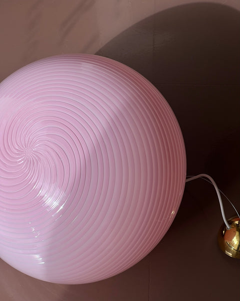 Vintage oval pink swirl Murano ceiling lamp (D46)