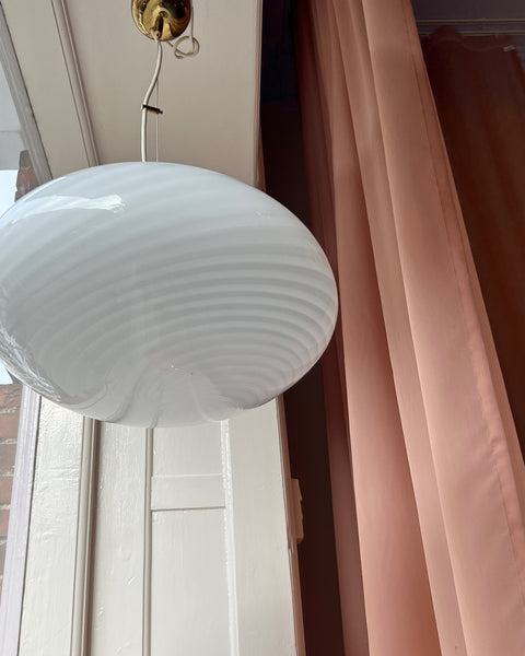 Vintage oval white swirl Murano ceiling lamp (D40)