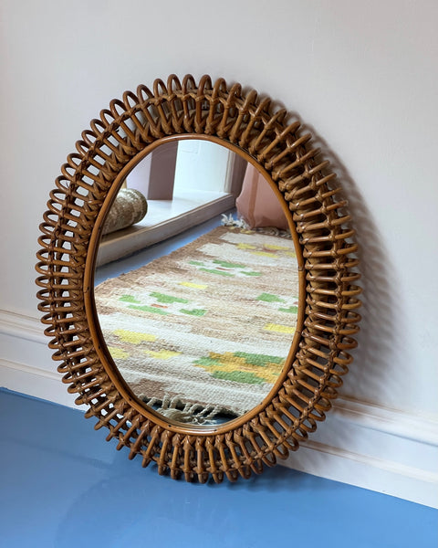 Vintage Italian mirror with rattan frame