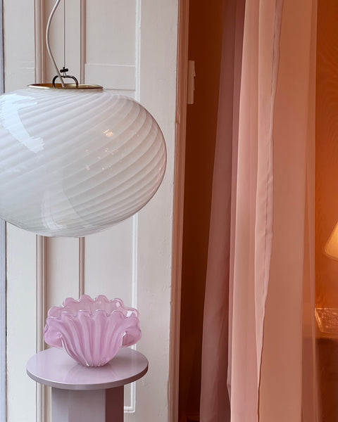 Vintage oval white swirl Murano ceiling lamp (D45)