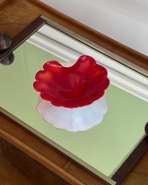 Vintage red / white Murano shell bowl