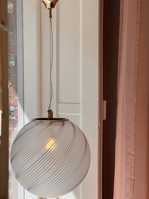 Vintage white/black/blured Murano swirl ceiling lamp (D40)