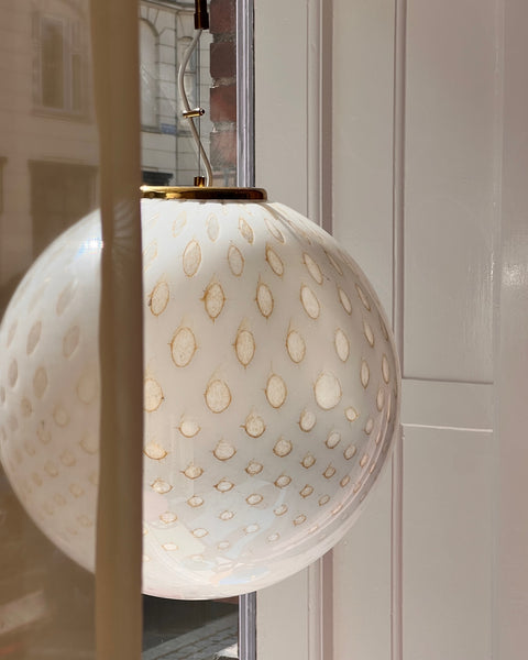 Vintage round white/gold dotted Murano ceiling lamp (D45)
