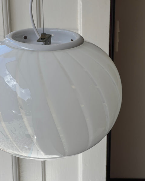 Vintage Murano oval white swirl ceiling lamp (D38)