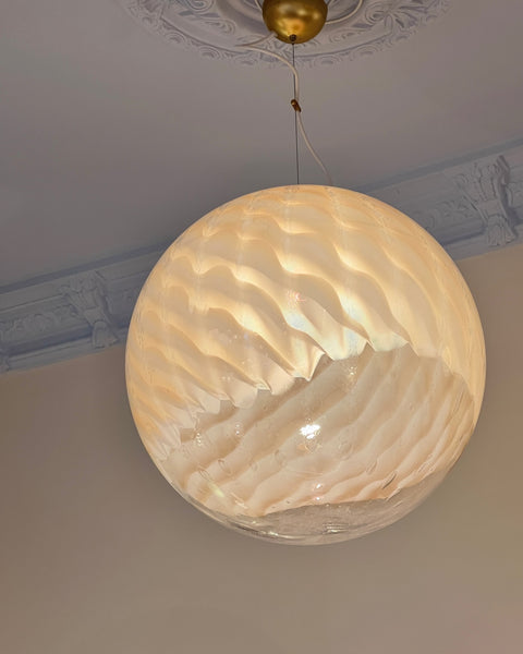Large vintage golden clear Murano ceiling lamp (D50)