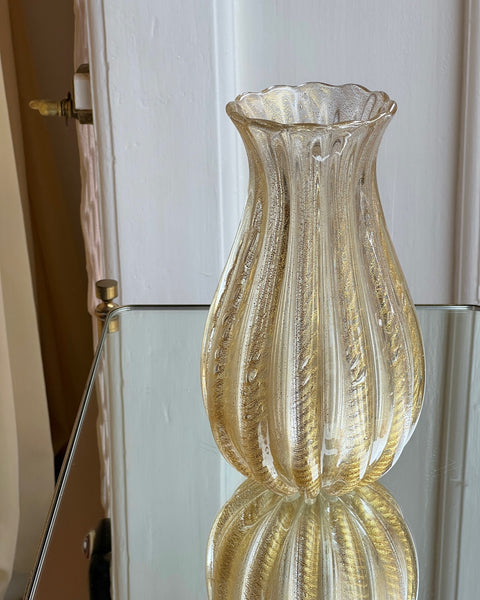 Vintage large clear/golden Murano vase