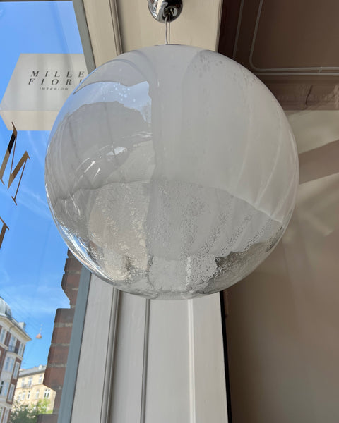 Large vintage white clear Murano ceiling lamp (D50)