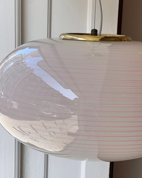 Vintage oval pink / white swirl Murano ceiling lamp (D50)