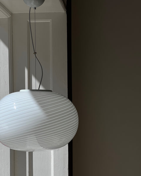 Vintage Murano oval white swirl ceiling lamp (D48)