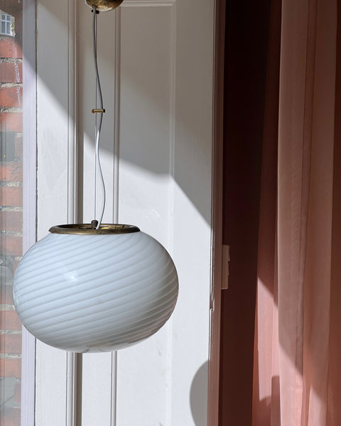 Vintage oval white swirl Murano ceiling lamp (D35)