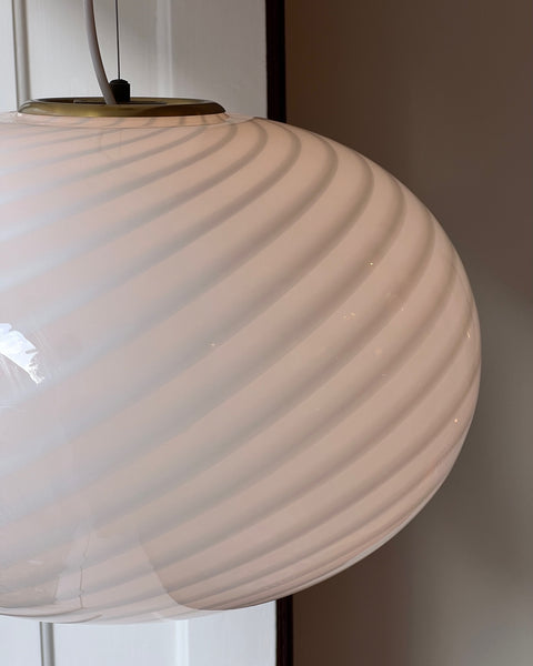 Large vintage oval white swirl Murano ceiling lamp (D50)
