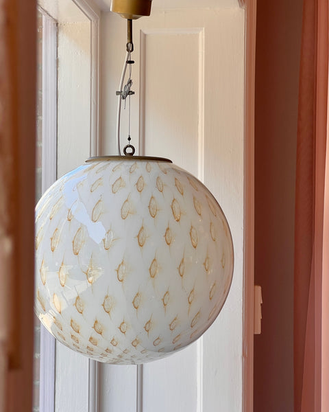 Vintage round white/gold dotted Murano ceiling lamp (D40)