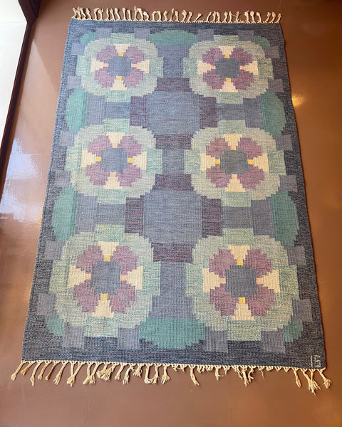 Vintage purple/blue flat weave rug by Ingegerd Silow (IS)