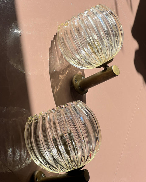 Pair of vintage clear/golden Murano wall lamps