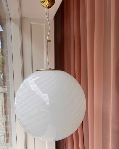 Large vintage Murano white swirl ceiling lamp (D50)