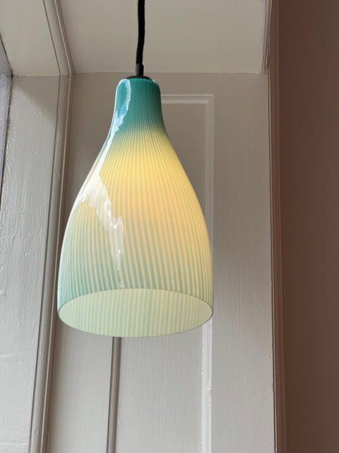 Vintage Massimo Vignelli green vertical stripes Venini Murano ceiling lamp