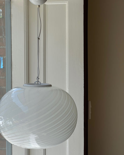 Vintage Murano oval white swirl ceiling lamp (D40)