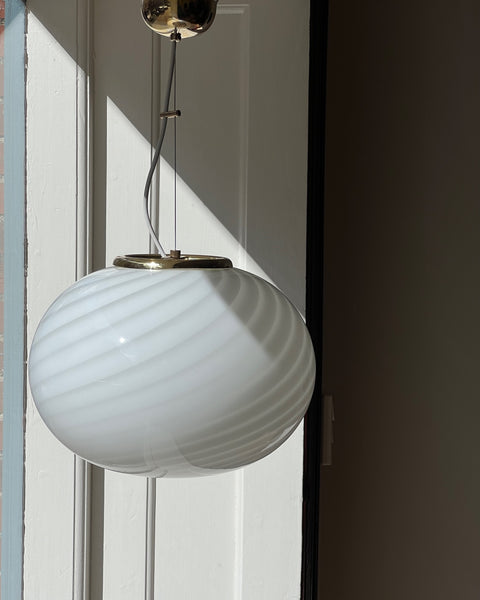 Vintage Murano oval white swirl ceiling lamp (D35)