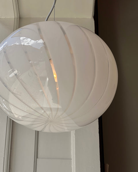 Vintage Murano oval white swirl ceiling lamp (D38)