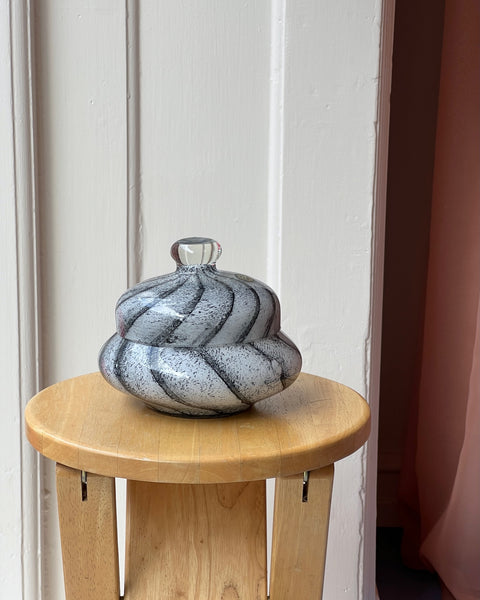 Vintage white / black swirl Murano bonbonniere