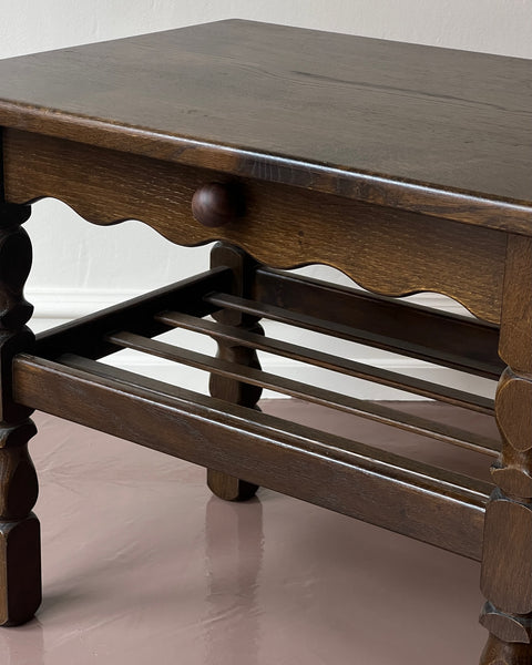 Vintage wooden side table with wavy/scalloped details
