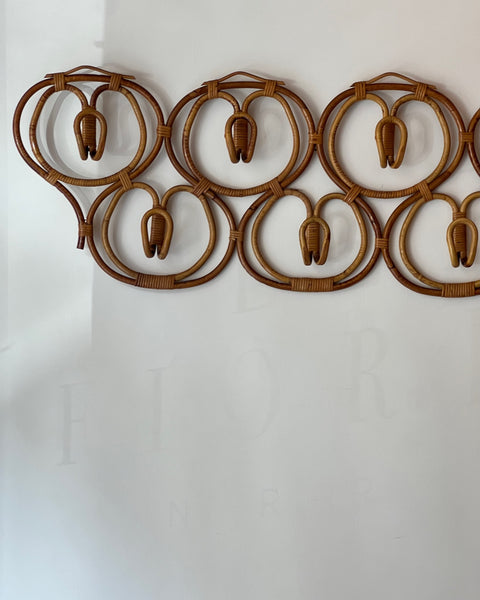 Large vintage rattan coat rack