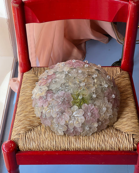 Vintage pink/golden/green Murano flower ceiling/wall lamp (D32)