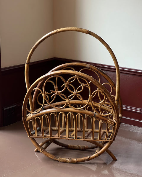 Large vintage rattan magazine holder