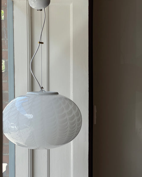 Vintage Murano white vertical pattern oval ceiling lamp (D40)
