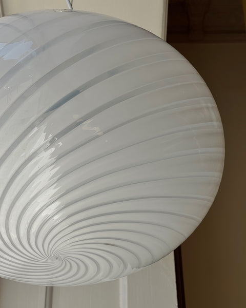 Vintage Murano oval white swirl ceiling lamp (D40)