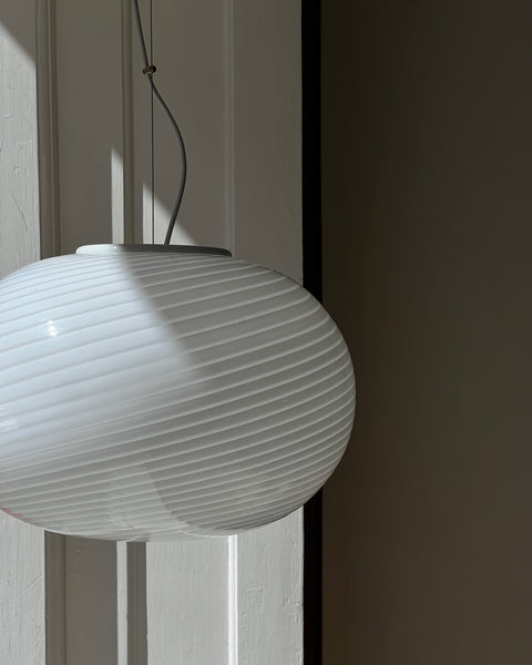 Vintage Murano oval white swirl ceiling lamp (D48)