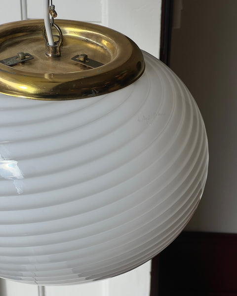 Vintage Murano oval white swirl ceiling lamp (D32)