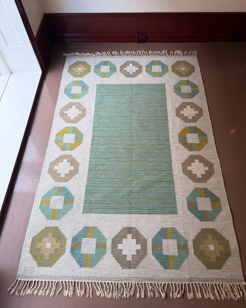 Vintage flat weave rug by Birgitta Södergren (BS)
