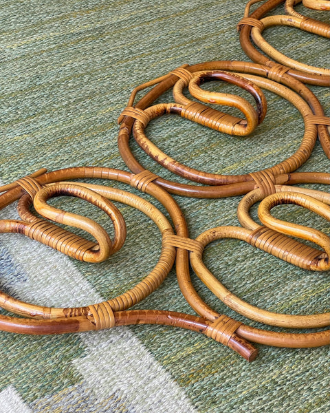 Large vintage rattan coat rack