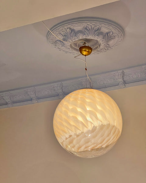 Large vintage golden clear Murano ceiling lamp (D50)